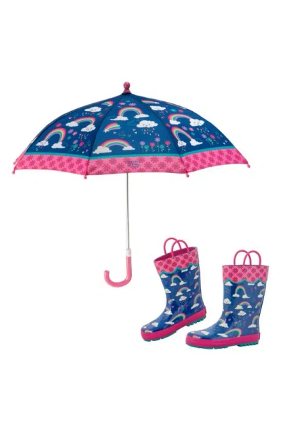 Stephen Joseph Kids' Print Rain Boots & Umbrella Set In Rainbow