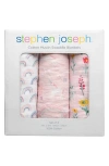 Stephen Joseph Set Of 3 Muslin Blankets In Pink