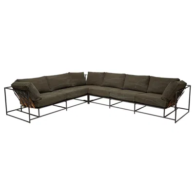 Pre-owned Stephen Kenn Dark Olive Heavy Canvas And Blackened Steel Large Sectional
