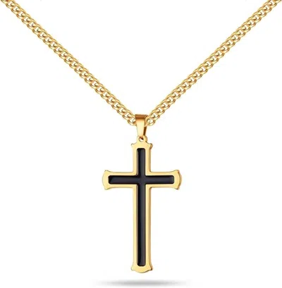 Stephen Oliver 18k Gold Black Modern Cross Necklace