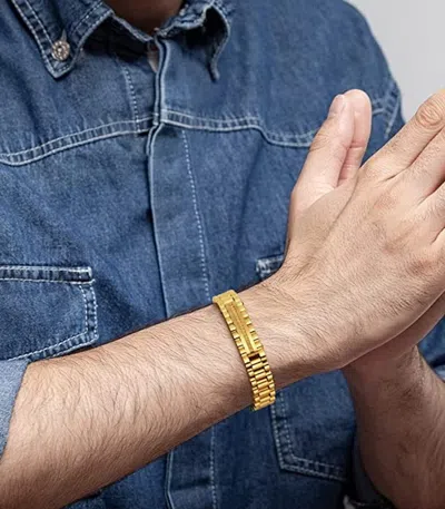 Stephen Oliver 18k Gold Id President Link Bracelet In Blue