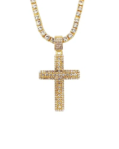 Stephen Oliver 18k Plated Cz Embellished Cross Necklace In Gold