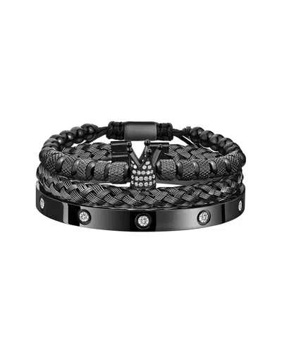 Stephen Oliver Cz Embellished Woven Bracelet Set In Black