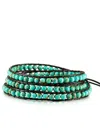 Stephen Oliver Multi Sea Green Leather Wrap Bracelet In Silver