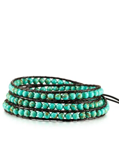 Stephen Oliver Multi Sea Green Leather Wrap Bracelet In Silver