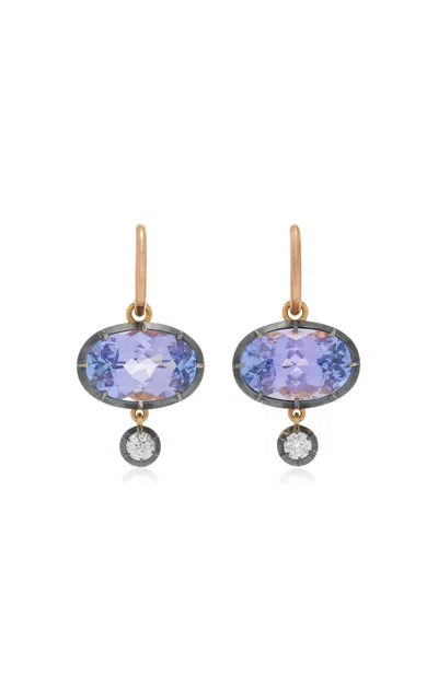 Stephen Russell 18k Yellow Gold Diamond; Tanzanite Earrings In Purple