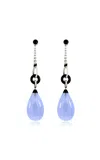 Stephen Russell Platinum Onyx Diamond And Chalcedony Briolette Earrings In Blue