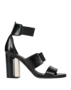 Stephen Venezia Woman Sandals Black Size 7.5 Leather, Elastic Fibres In Black