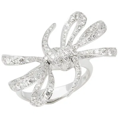 Pre-owned Stephen Webster 18 Karat White Gold Forget Me Knot Pavé Diamond Bow Ring