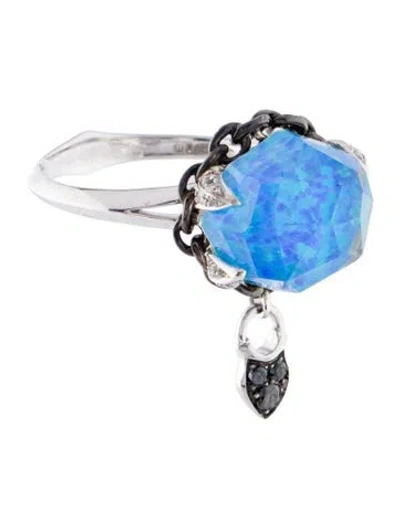 Pre-owned Stephen Webster 18k Diamond, Quartz & Synthetic Opal Doublet Cocktail Ring In Multi