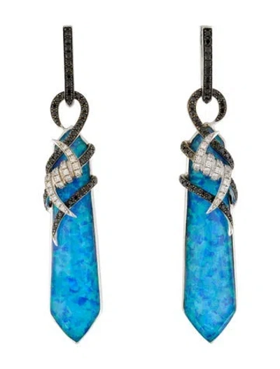 Pre-owned Stephen Webster 18k Diamond-accented Quartz & Synthetic Opal Triplet Drop Earrings In Multi