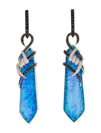 Pre-owned Stephen Webster 18k Diamond-accented Quartz & Synthetic Opal Triplet Drop Earrings In Multicolor