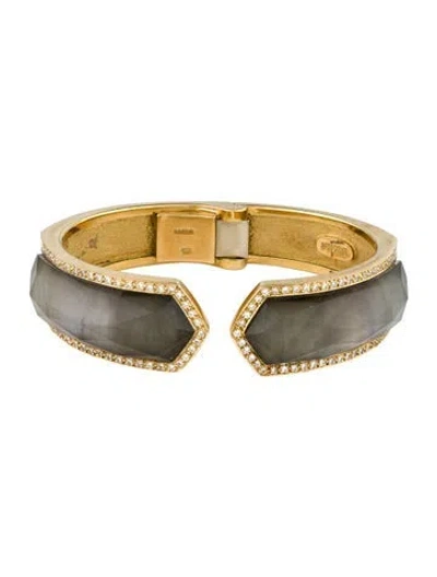 Pre-owned Stephen Webster 18k Mother Of Pearl Quartz Doublet & Diamond Cuff Bracelet, 6" In Multi
