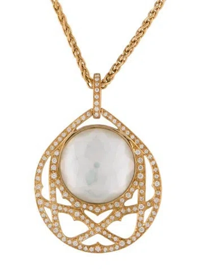 Pre-owned Stephen Webster 18k Quartz & Mother-of-pearl Doublet & Diamond Pendant Necklace, 16.5" In Multi