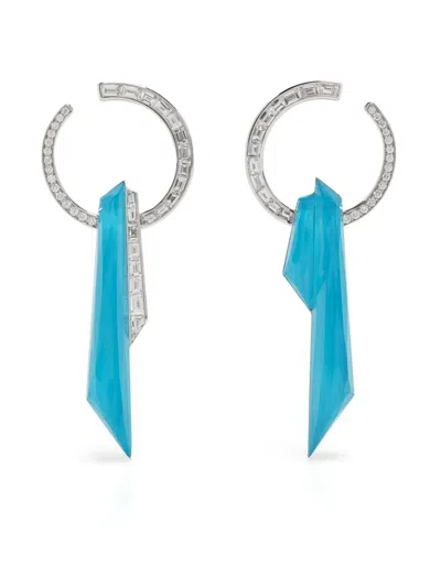 Stephen Webster 18kt White Gold Shard Turquoise And Diamond Hoop Earring In Silver