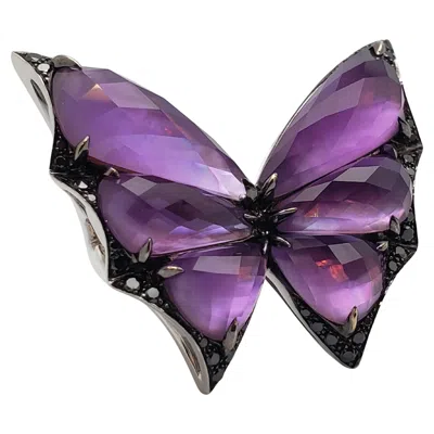 Pre-owned Stephen Webster Butterfly 12 Ct Amethyst Black Diamond 18k White Gold Ring