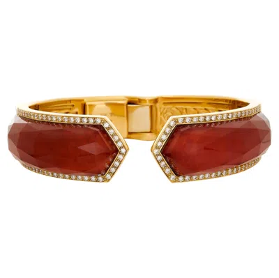 Pre-owned Stephen Webster Coral Quartz And Diamond Haze Cuff Bracelet In Red