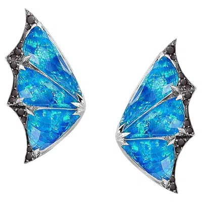 Pre-owned Stephen Webster Crystal Haze Butterfly Earrings Opalescent Blue, Black Diamonds