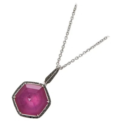 Pre-owned Stephen Webster Deco Haze 18ct White Gold Ruby Quartz And Black Diamond Pendant