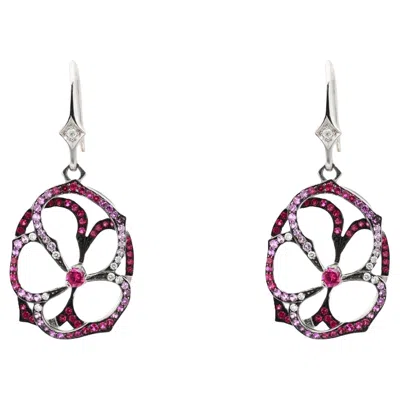 Pre-owned Stephen Webster Diamond Ruby & Pink Sapphire Drop Earrings 18k White Gold
