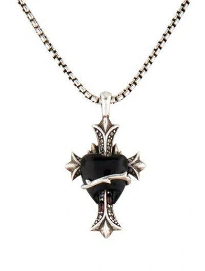 Pre-owned Stephen Webster Garnet & Onyx Heart Cross Pendant Necklace, 20" In Multi