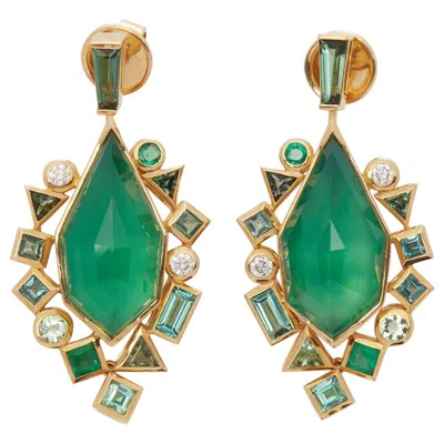 Pre-owned Stephen Webster Green Agate Crystal Haze Gold Struck 18ct Yellow Gold Earrings