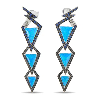 Stephen Webster Lady Stardust 18k White Gold Diamond, Opal, And Sapphire Earrings Sw04-011326 In Blue