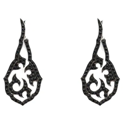 Pre-owned Stephen Webster Round Cut Black Diamonds Drop Earrings 18k White Gold