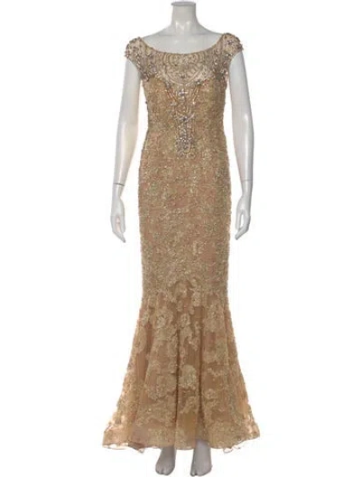 Pre-owned Stephen Yearick Lace Pattern Long Dress In Neutral