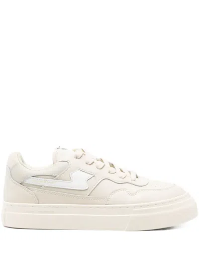 Stepney Workers Club Leather Panelled Sneakers In Neutral