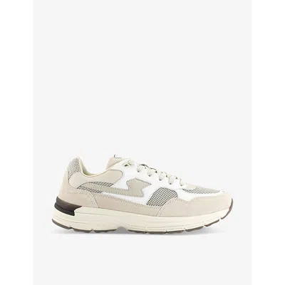 STEPNEY WORKERS CLUB STEPNEY WORKERS CLUB MEN'S WHITE ECRU AMIEL S-STRIKE MESH, SUEDE AND LEATHER LOW-TOP TRAINERS