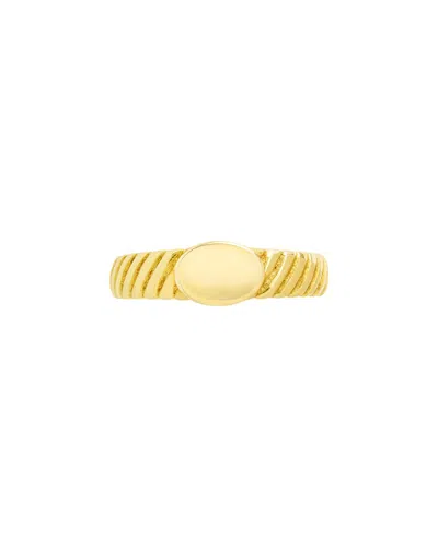 Sterling Forever 14k Cz Dixie Ribbed Signet Ring In Gold