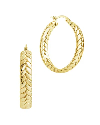 Sterling Forever 14k Cz Double Row Herringbone Statement Hoop Earrings In Gold