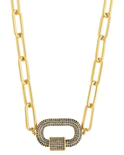 Sterling Forever 14k Cz Pave Carabiner Linked Lock Necklace In Gold
