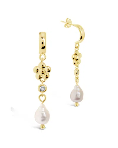 Sterling Forever 14k Gold Plated 11mm Pearl Cz June Flower Hoop Earrings