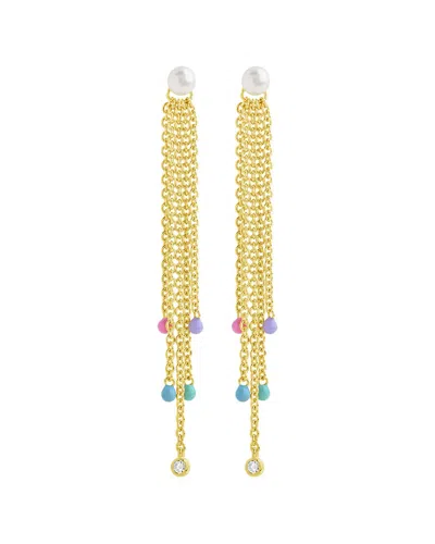 Sterling Forever 14k Gold Plated 2.25mm Pearl Delmare Enamel Dangle Earrings
