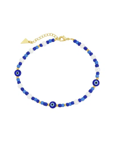 Sterling Forever 14k Gold Plated 5.5mm Pearl Sibyl Evil Eye Charm Anklet In Gray