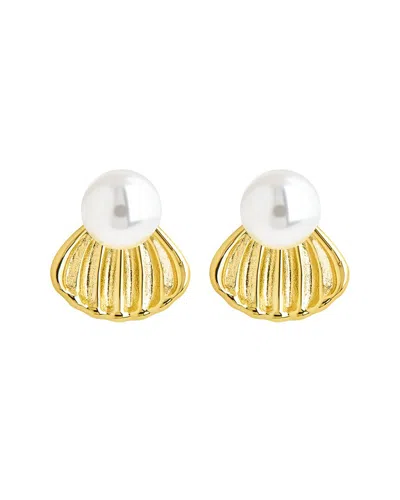 Sterling Forever 14k Gold Plated 8.5mm Pearl Alice Shell Stud Earrings In Orange