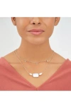 Sterling Forever 14k Gold Plated Bezel Cz And 9mm Baroque Pearl Layered Necklace In Silver