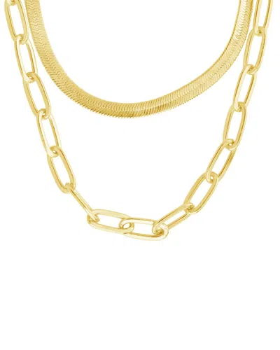 Sterling Forever 14k Gold Plated Brinley Layered Chain Necklace In Blue