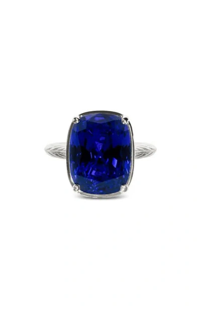 Sterling Forever Sterling Silver Elongated Cushion Sapphire Cz Cocktail Ring In Multi