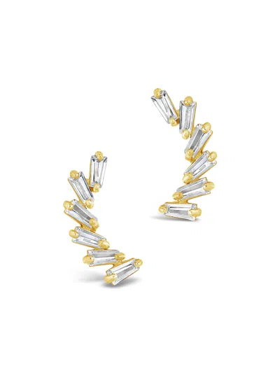 Sterling Forever 14k Gold Plated Sterling Silver Cz Plume Studs