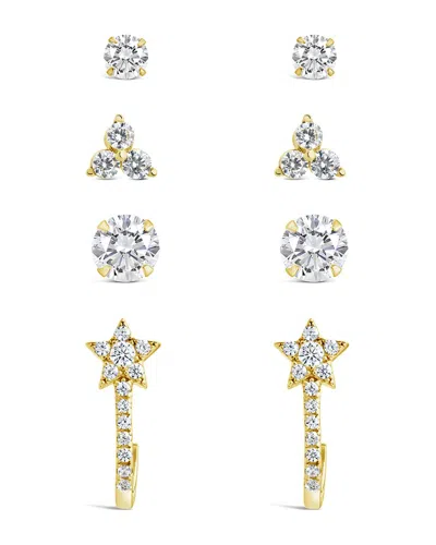 Sterling Forever 14k Over Silver Cz 4pc Set Of Everyday Earrings In Grey