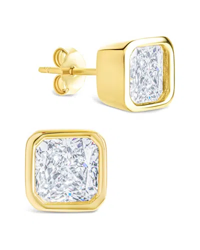 STERLING FOREVER STERLING FOREVER 14K OVER SILVER CZ ASSCHER CUT BEZEL SET STUD EARRINGS