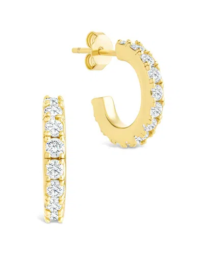 Sterling Forever 14k Over Silver Cz Bezel Statement Tube Hoop Earrings In Pattern