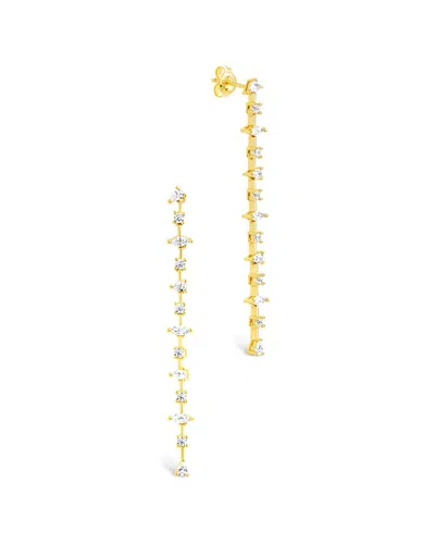Sterling Forever 14k Over Silver Cz Chastin Stationed Dangle Stud Earrings In Gold