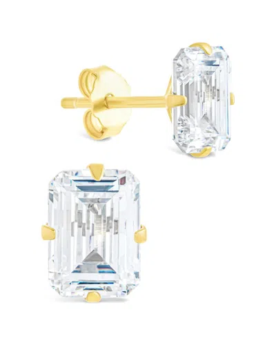 STERLING FOREVER STERLING FOREVER 14K OVER SILVER CZ EMERALD CUT PRONG SET STUD EARRINGS