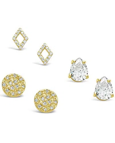 Sterling Forever 14k Over Silver Cz Geo Set Of 3 Studs
