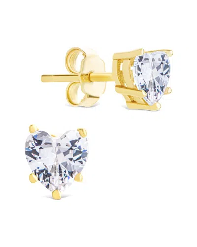 Sterling Forever 14k Over Silver Cz Heart Stud Earrings In Gold