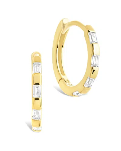 STERLING FOREVER STERLING FOREVER 14K OVER SILVER CZ HENLEY BAGUETTE MICRO HOOP EARRINGS